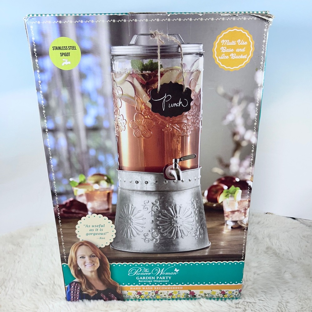 Pioneer Woman Garden Party Beverage Dispenser with Chalkboard & Ice Bucket 2 Gal